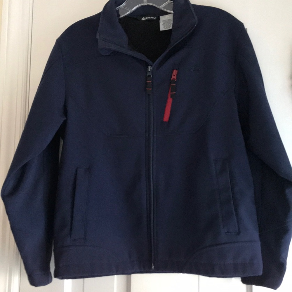 Navy blue jacket, perfect for fall weather.